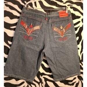 NWT COOGI Men's 38 Embroidered Denim Jean‎ Shorts Hip Hop Y2K Baggy Style New